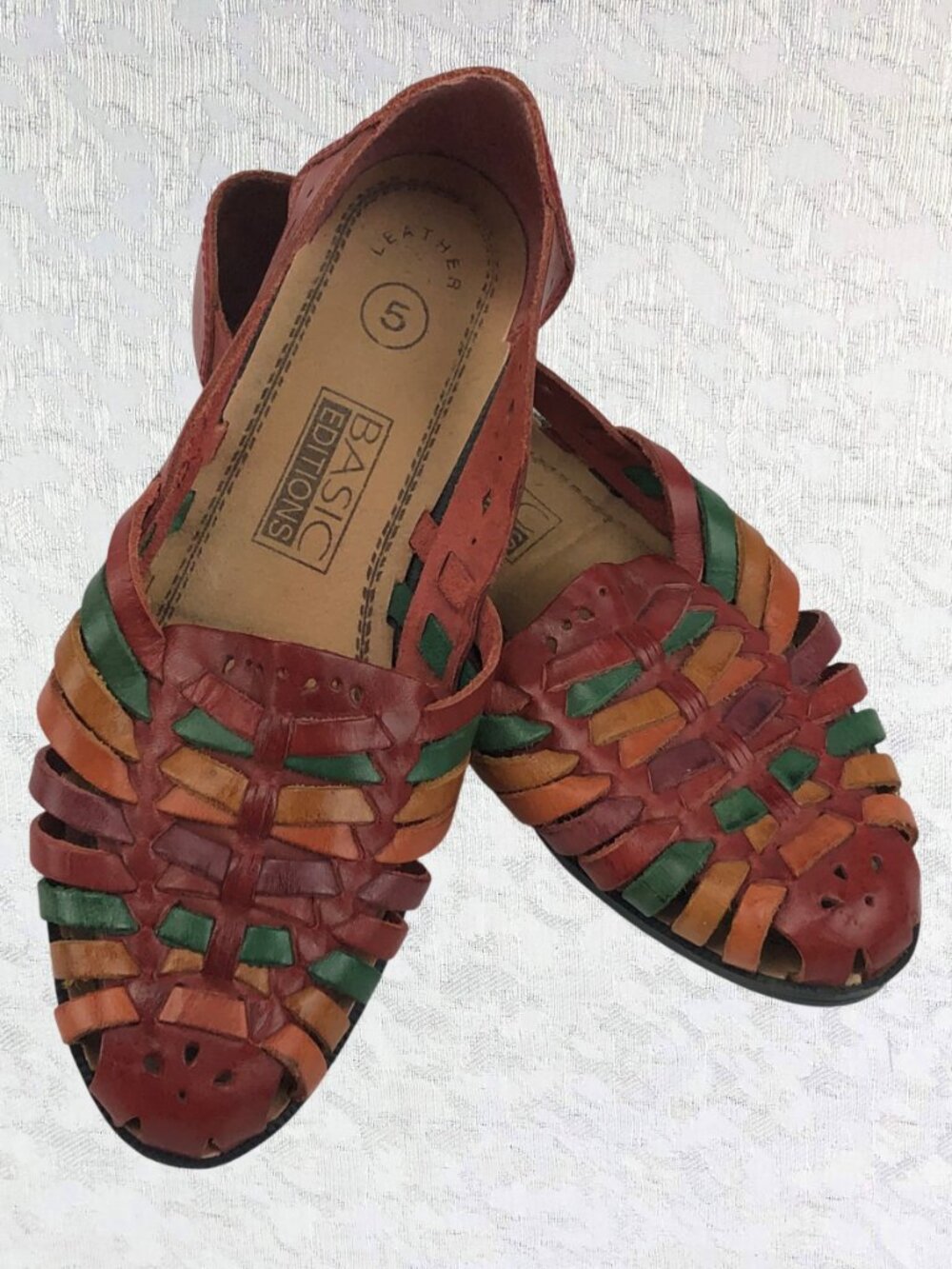 Basic Editions Vintage Leather Huarache Sandals Multicolor Size 5